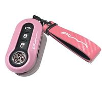 Nordecco Glossy Key Fob Case Compatible with Fiat 500C 500-500L Abarth Grande Punto Brava Panda Stilo Linea DolceVita Club 2023 (Pink Key Ring, Glitter Pink Case)