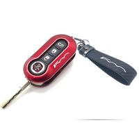 Nordecco Glossy Key Fob Case Compatible with Fiat 500C 500-500L Abarth Grande Punto Brava Panda Stilo Linea (Black Key Ring, Red Case)