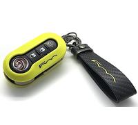 Nordecco Glossy Key Fob Case Compatible with Fiat 500C 500-500L Abarth Grande Punto Brava Panda Stilo Linea (Black-Yellow Key Ring, Yellow - Balck Case)