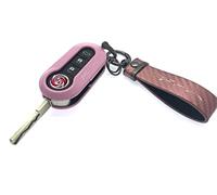 Nordecco Glossy Key Fob Case Compatible with Fiat 500C 500-500L Abarth Grande Punto Brava Panda Stilo Linea (Rose Key Ring, Pink Case)