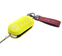 Nordecco - Silicone Key Cover With Key Ring Fits For Fiat 500 500L LOUNGE ABARTH GRANDE PUNTO BRAVA PANDA STILO LINEA (Yellow Case - Red Key Ring)