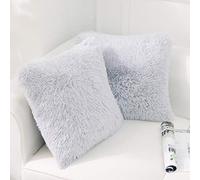 NordECO HOME - Luxury Soft Faux Fur Fleece Cushion Cover, Decorative Throw Pillow Covers, No Pillow Insert, 16 x 16 Inch, Light Grey, Pack of 2