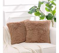 NordECO HOME Luxury Soft Faux Fur Fleece Cushion Cover Pillowcase Decorative Throw Pillows Covers, No Pillow Insert, 18" x 18" Inch, Khaki, 2 Pack