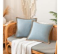 NordECO HOME Pack of 2 Linen Blue Cushion Covers 45x45 cm Decorative Farmhouse Burlap Trimmed Edges 18x18 for Sofa Decor