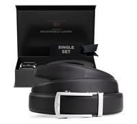 Nordform Men's Leather Belt without Holes with Scratch-Resistant Buckle - Handmade - Scandinavian Quality - Size Adjustable - Single Set (Matte Black, Matte Silver)