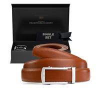 Nordform Men's Leather Belt without Holes with Scratch-Resistant Buckle - Handmade - Scandinavian Quality - Size Adjustable - Single Set (Cognac, Matte Silver)