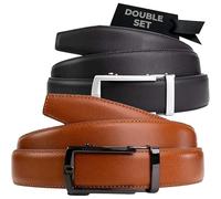 Nordform men's premium leather double belt set - ratchet without holes, scratch-resistant buckles, adjustable