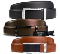 Nordform Men's Premium Triple Leather Belt Set - Hole-Free Ratchet, Scratch-Resistant Buckles, Adjustable - (Matt Black/Traditional Matt Silver) - (Mocha/Traditional Metal) & (Cognac/Black Metal)