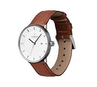 Nordgreen Philosopher Scandinavian Gun Metal Men's Analog 40mm (Large Face) with Brown Leather Strap