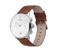 Nordgreen Pioneer Men's Chronograph Watch Minimal Silver Large 42mm Face White Dial and Interchangeable Straps (42mm, Brown & Black Leather Straps (Set))