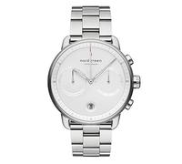 Nordgreen Pioneer Men's Chronograph Watch Scandinavian Silver 42mm with White Dial and 3-Link Strap