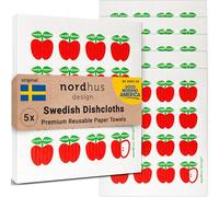 Nordhus Design Swedish Dishcloths, 5 Apple Cloths, Made in Sweden - Reusable, Washable Cellulose Cotton Kitchen Cloths - Replace Paper Towels, Wipes, Sponges, Dish Rags