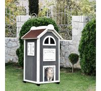 Nordic 109cm Cat House Fir Wood Grey & White by Pawhut