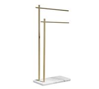 Nordic 2 Tier Copper Towel Rack with Marble Base - Freestanding Towel Holder for Bathroom & Laundry Room - Elegant Storage Solution (50x20x88cm)