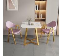 Nordic 3-Piece Square Table and Chair Set, Marble Top Dining Table with Steel Frame, Slate Finish, Perfect for Dining Room or Office (70x70x75cm / 28x28x30inch)
