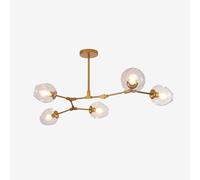 Nordic 5 Lights/6 Lights Glass Chandelier Gold Adjustable Lamp Arm Pendant Light Fixture E27 Industrial Indoor Ceiling Lamp for Living Room Bedroom Kitchen