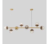 Nordic 8 Lights Pendant Light Long Strip Chandelier Globe Glass Lampshade Ceiling Hanging Lamp for Dining Room Hallway Bedroom Foyer Living Kitchen