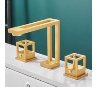 Nordic All-Copper hot and Cold Basin Faucet Split Three-Piece Bathroom Cabinet Faucet, Frosted Gold