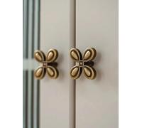 Nordic Antique Brass Cabinet Door Handle Creative Four-Leaf Clover Gold Drawer knob Kitchen cabinets Pull Dresser Bronze Handles(Gold-41mm)
