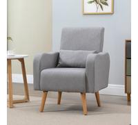 HOMCOM Nordic Leisure Lounge Sofa Accent Chair with Pillow - Grey - Linen fabric, Wood, Foam