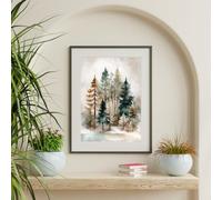 Nordic Art Scandinavian Christmas Forest Illustration, A4 Glossy Print, Minimalistic Pines, Natural Textures, Snow-Covered Trees, Cozy Winter Atmosphere (2 Christmas Green Trees)