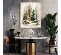 Nordic Art Scandinavian Christmas Forest Illustration, A4 Glossy Print, Minimalistic Pines, Natural Textures, Snow-Covered Trees, Cozy Winter Atmosphere (One Christmas Green Tree)