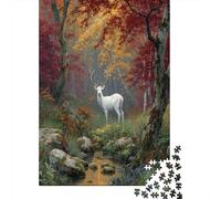 Nordic Autumn Forest Scenery Jigsaw Puzzles for Adults And Kids. 1000 Pieces Beautiful White Stags Whimsical Challenge Toy Educational Game Home Decor 70x50cm/1000pcs