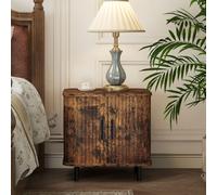 Nordic Bedside Table with Sliding Doors Metal Legs HOMCOM Brown One Size
