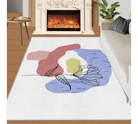 Nordic Blue Pink Rug Black Line Flowers Small Rugs Modern Geometric for A Girl's Room 50x80 Rug Minimalist White Carpet Machine Washable Non Slip Carpet for High-Traffic Area