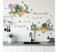 Nordic Botanical Wall Stickers, Self Adhesive Removable Wall Decals with Butterfly and Plant for Home Decor, Watercolor Flower Pot Wall Art for Living Room Kitchen Bedroom