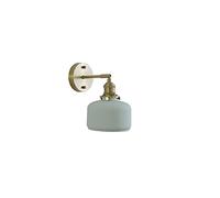 Nordic Brass Wall Light with White Ribbed Glass Shade, Vintage Bathroom Vanity Sconce, E27 Base Retro Bedside Lamp for Bedroom, Hallway, Living Room, Classic Home Decor