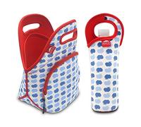 Nordic by Nature Big Large Neoprene Lunch Bag Set: Includes Tote + Bottle Cooler,30x28 cm,Stretchable,Reusable,Washable,Great For Your Lunchbox & Snacks,Colorful Designer Blue Apple Pattern.
