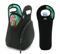 Nordic By Nature Neoprene Lunch Bags For Women, Men & Kids, Green Flower, 12"L x 12"H x 6.5"W