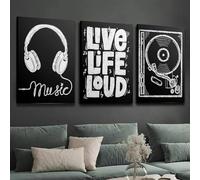 Nordic Canvas Prints Black and White Music Posters Retro Color Block for Living Room Bedroom Home interior Decoration 60x90cm-3Pcs Frameless