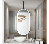 Nordic Ceiling Hanging Mirror with LED Light, Large Oval Wall Mirror HD Glass Mirror with Metal Frame, Floating Vanity Mirrors for Bathroom Cloakroom(40cmx60cm)