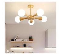 Nordic Ceiling Lamp Log Japanese Living Room Children's Chandelier Bedroom Home Decoration LED Gloss(Wood lamp 5 Heads)