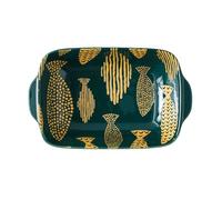 Nordic Ceramic Baking Dish For Oven, Rectangular Lasagne Dish With Handle, For Casserole Tapas Pies-Green-Fish
