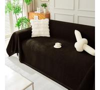 Nordic Chenille Sofa Cover - Solid Color Cat-Scratch-Proof Couch Protector with Tassels Loveseat Slipcover - All Seasons 180x380cm Dark Coffee - & Stylish