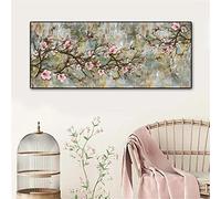 Nordic Cherry Blossoms Large Canvas Painting Flower on Modern Wall Art Pictures Framed Posters and Prints for Home Decor 39x82cm(15x32in) With Frame