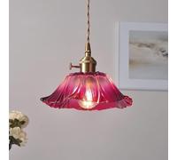Nordic Classical Vintage Chandelier Purple Clear Glass Gold Pendant Lights Farmhouse Hanging Lamp for Kitchen Island, Dining Room, Bedroom, Hallway(Purple Pink)