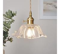 Nordic Classical Vintage Chandelier Purple Pink Clear Glass Gold Pendant Lights Farmhouse Hanging Lamp for Kitchen Island, Dining Room, Bedroom, Hallway(Clear)