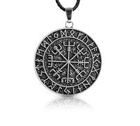 Nordic Coin Icelandic Viking Jewelry,Protection Amulet Lucky Charm,Safe Travel Medallion Power Victory Talisman,Terror Rune Pewter Pendant Nordic Coin,1.38" silver