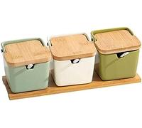 Nordic Condiment Jar Spice ContainerWith Spoon And Wooden Lid,Simple Spice Jar Set For Base,Porcelain Seasonings Organizer,Kitchen & Dining Condiment Pots-,3colour,square