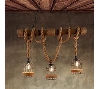 Nordic Country Retro Hemp Rope Chandelier Personalized Tube Iron Three-Head Hanging Light Home Restaurant Bar Decoration Ceiling Hanging Lamp E26 Indoor Lighting Fixtures