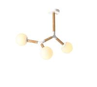 Nordic Creative Glass Chandelier,Simple Modern Solid Wood Magic Bean Chandelier,Bedroom Living Room Master Bedroom Lamps,E27 Nordic Molecular Chandelier-White and Wood 3 Head