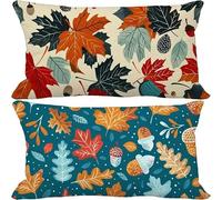 Nordic Cushion Covers 30 x 50 cm Set of 2, Outdoor Cushion Covers Leaf Waterproof Linen Decorative Pillows Cases Double Sided Printed for Bedroom Living Sofa Garden Balcony Home Decor Gifts -v5818
