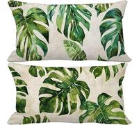 Nordic Cushion Covers 50 x 70 Set of 2, Rectangle Outdoor Cushions Waterproof Soft Sofa Pillows Covers with Invisible Zipper for Outdoor Garden Furniture Living Room Decorative Pillows (Leaf) w-7010