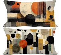 Nordic Cushion Covers 50 x 80 Set of 2, Outdoor Cushions Geometry Sofa Pillows Covers, Rectangle Waterproof Linen Decorative Pillows with Invisible Zipper for Fall Outdoor Garden Furniture 3-2810a