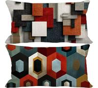 Nordic Cushion Covers 50 x 80 Set of 2, Outdoor Cushions Geometry Sofa Pillows Covers, Rectangle Waterproof Linen Decorative Pillows with Invisible Zipper for Fall Outdoor Garden Furniture 3-2510a