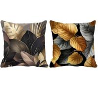 Nordic Cushion Covers 55 x 55 Set of 2 Square Outdoor Cushions Waterproof Linen Decorative Pillows Covers Leaf Pattern Design with Invisible Zipper for Home Decor Living Room, Gifts for Women s1-2061f